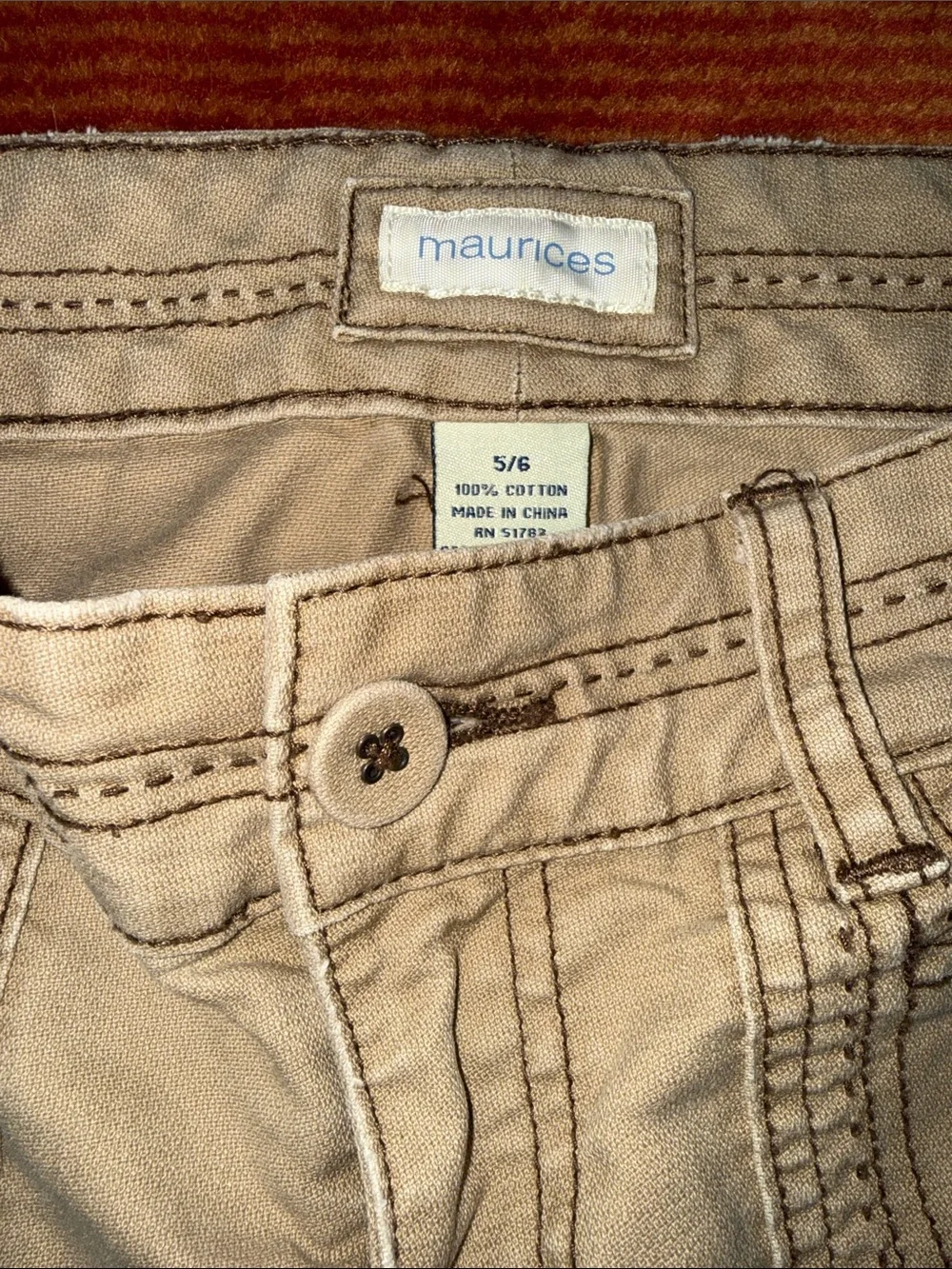 Maurices Tan Bermuda Shorts with brown unique stitching.